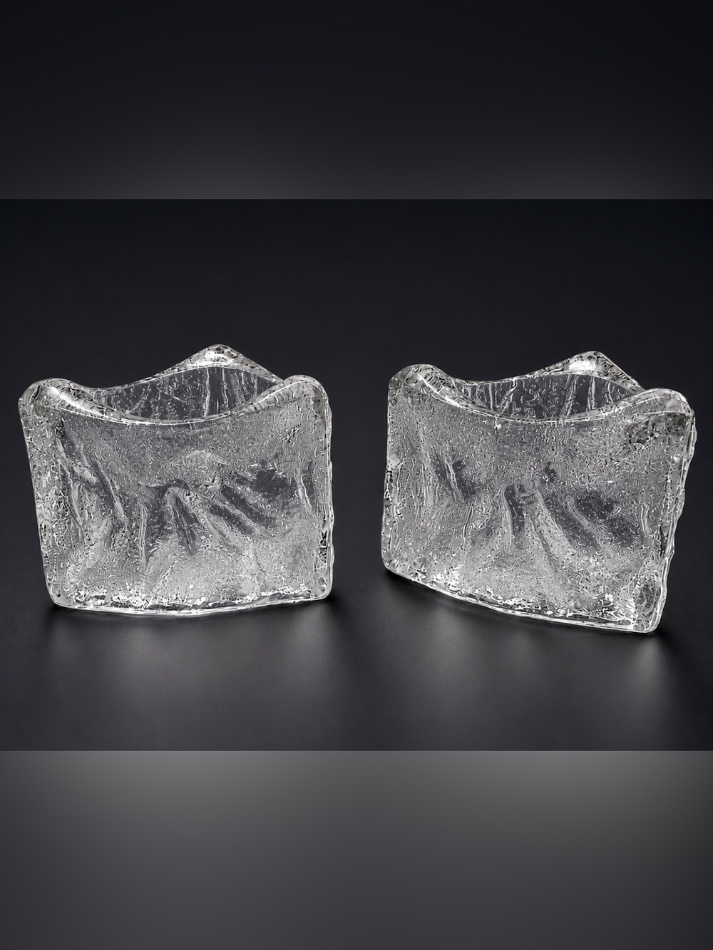 Kosta Boda Crystal Triangular Shaped Tea Light Votive Candle Holders Set of 2